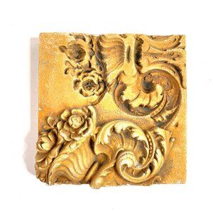 Antique Baroque-Style Embossed Cement Tile Floral Scroll Design Wall Hanging